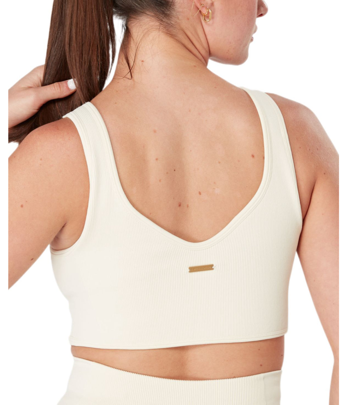  Twill Active Women's Recycled Seamless Rib Dip Hem Sports Bra - Cream - Bonton