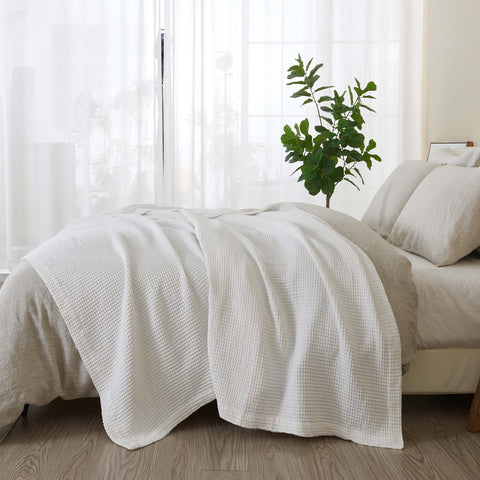 Patina Vie Maison 100% Cotton All-Season Waffle Weave Knit Throw Blanket