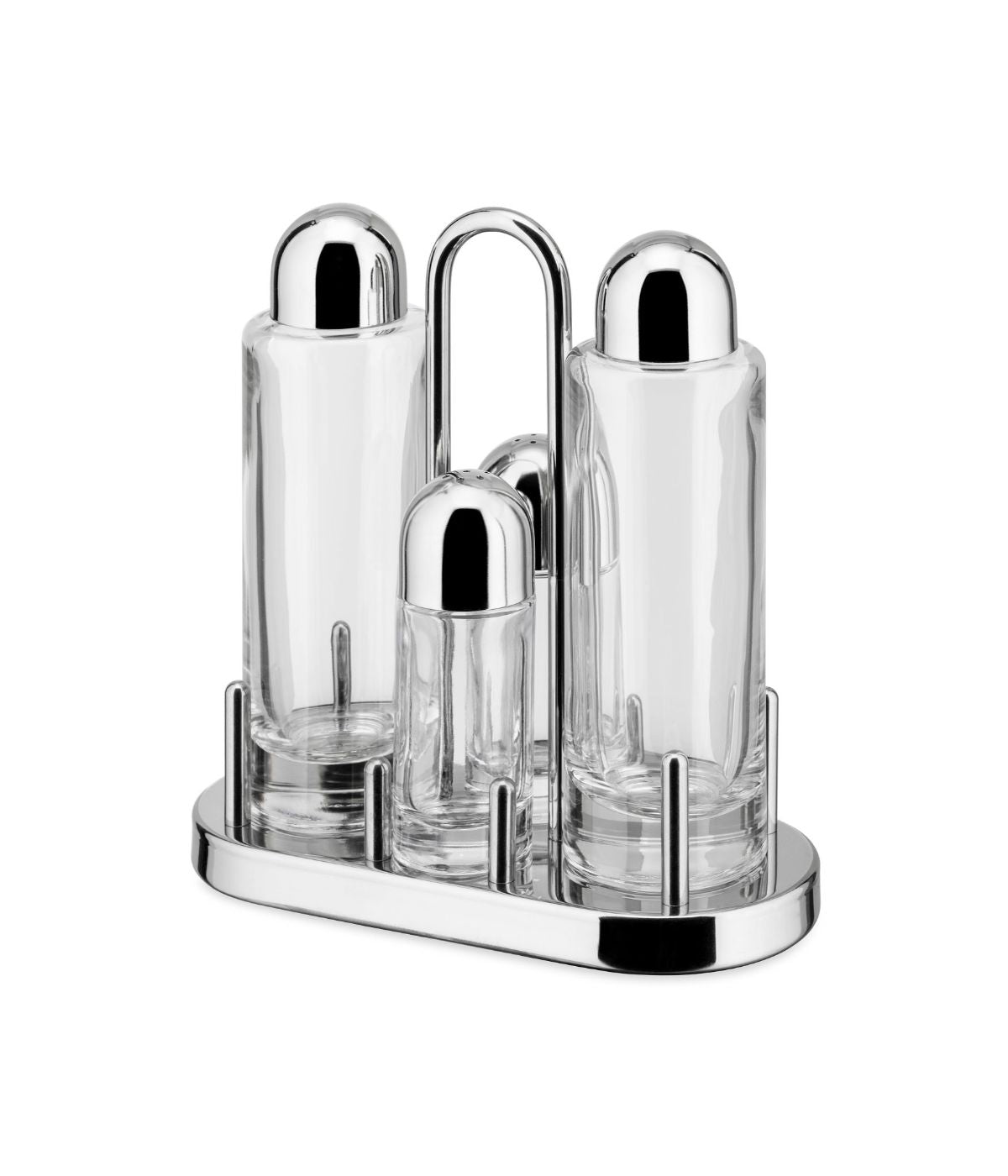  Alessi 4 Piece Condiment Set with Carrier - Silver - Bonton