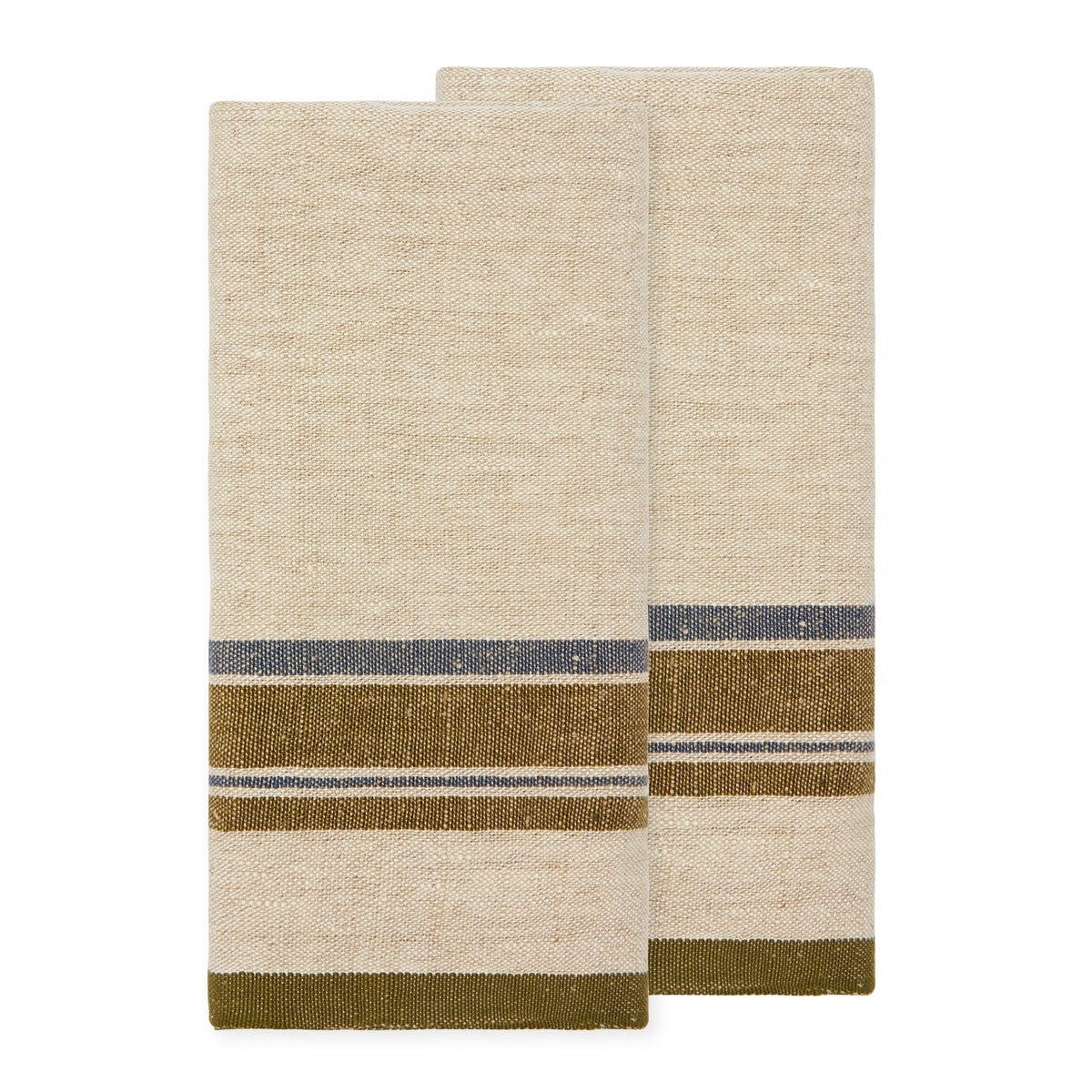  Caravan Antibes Natural Tea Towels, Set of 2 - Blue - Bonton