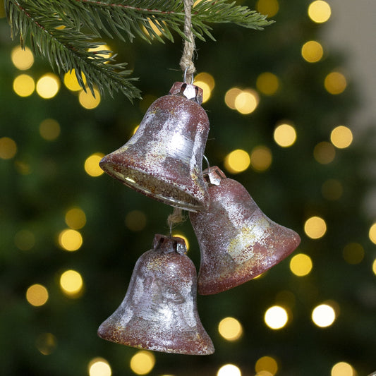 5" Silver and Brown String of Bells Glass Christmas Ornament