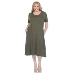 Plus Size Short Sleeve Pocket Swing Midi Dress