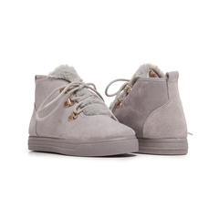 Suede Lace-Up Sneaker Booties with Faux-Fur in Gray