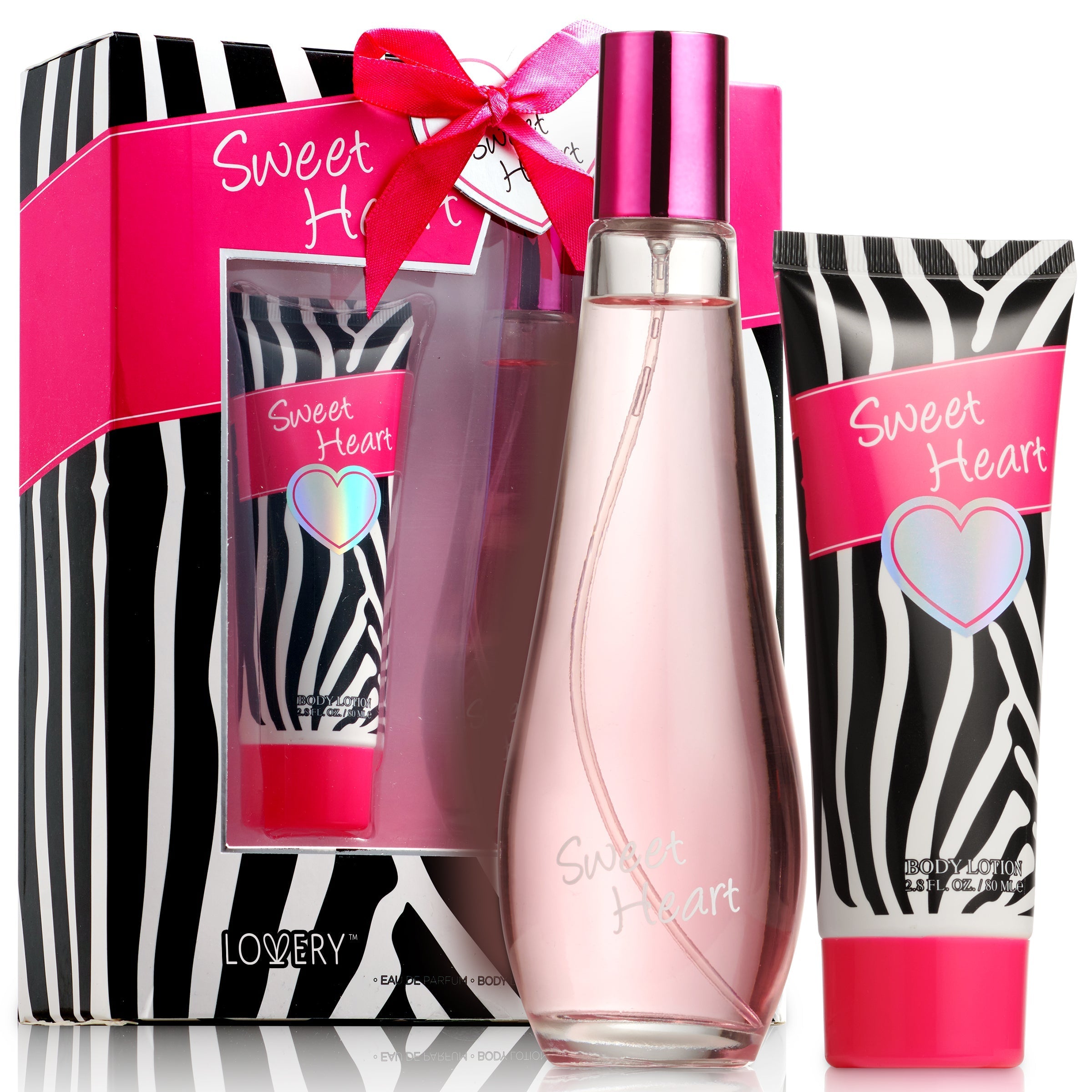  Lovery Sweet Heart Bath and Body Pampering Set - 2 pc Home Spa Beauty Gift - Pink/Black/White - Bonton