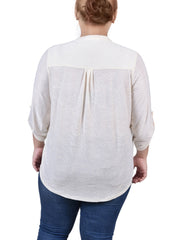 Plus Size 3/4 Roll Tab Pullover Top