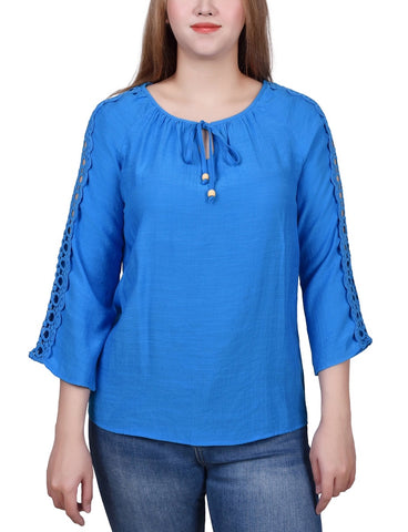 3/4 Sleeve Crochet Detail Blouse