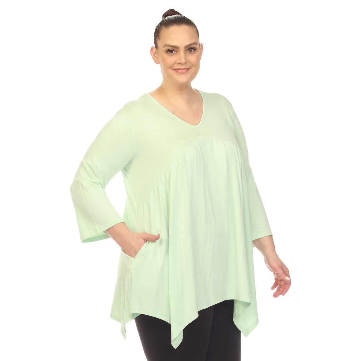  White Mark Plus Size Empire Waist V-Neck Tunic Top - 1X - Bonton