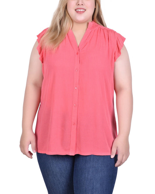 Plus Size Short Flutter Sleeve Crepon Blouse