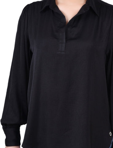 Long Puff Sleeve Satin Blouse