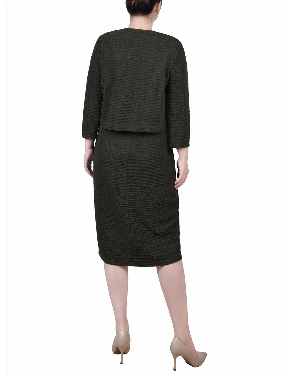  NY Collection Textured 3/4 Sleeve 2 Piece Dress Set - Black Beauty - Bonton