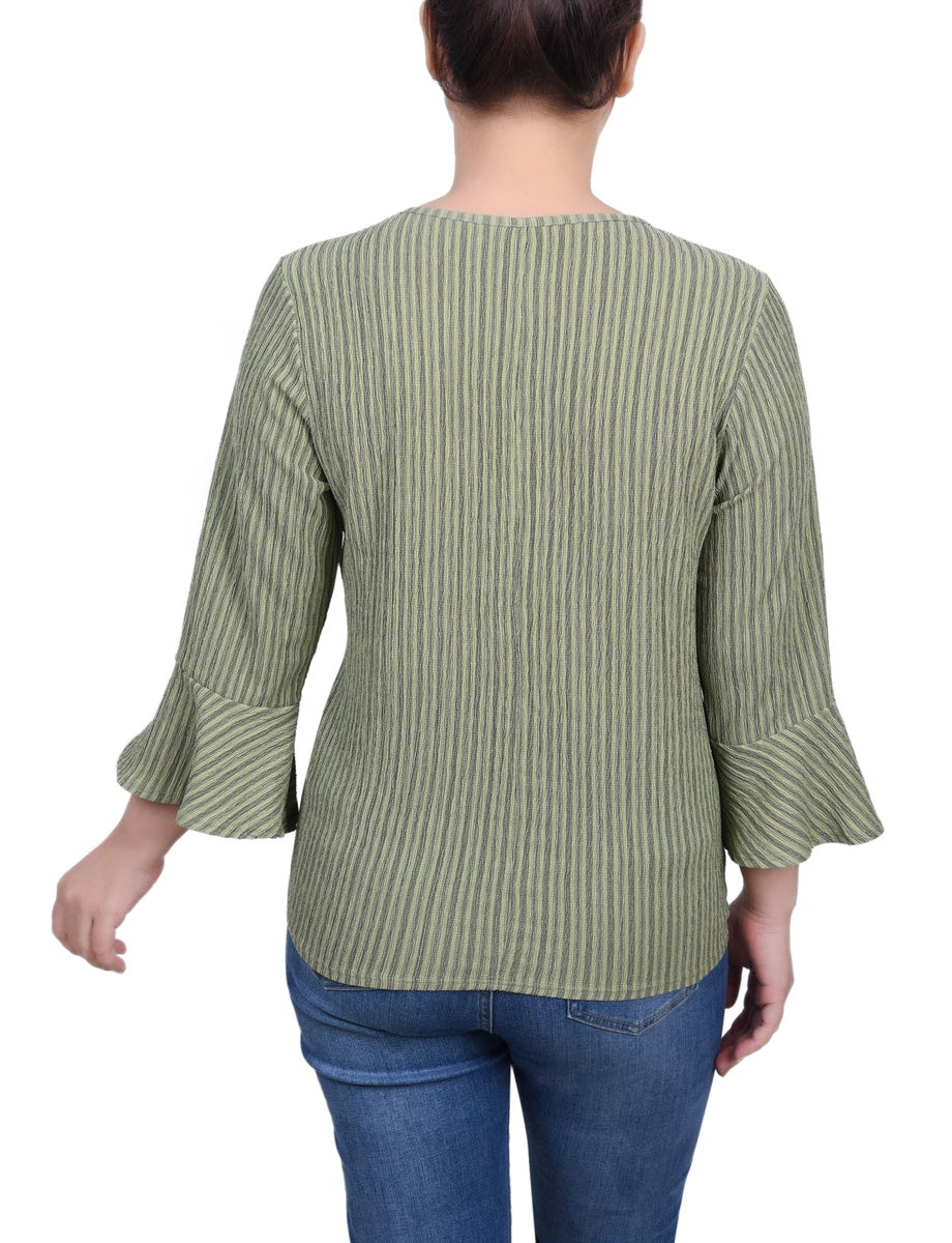  NY Collection Petite 3/4 Bell Sleeve Textured Knit Top - Avocado - Bonton
