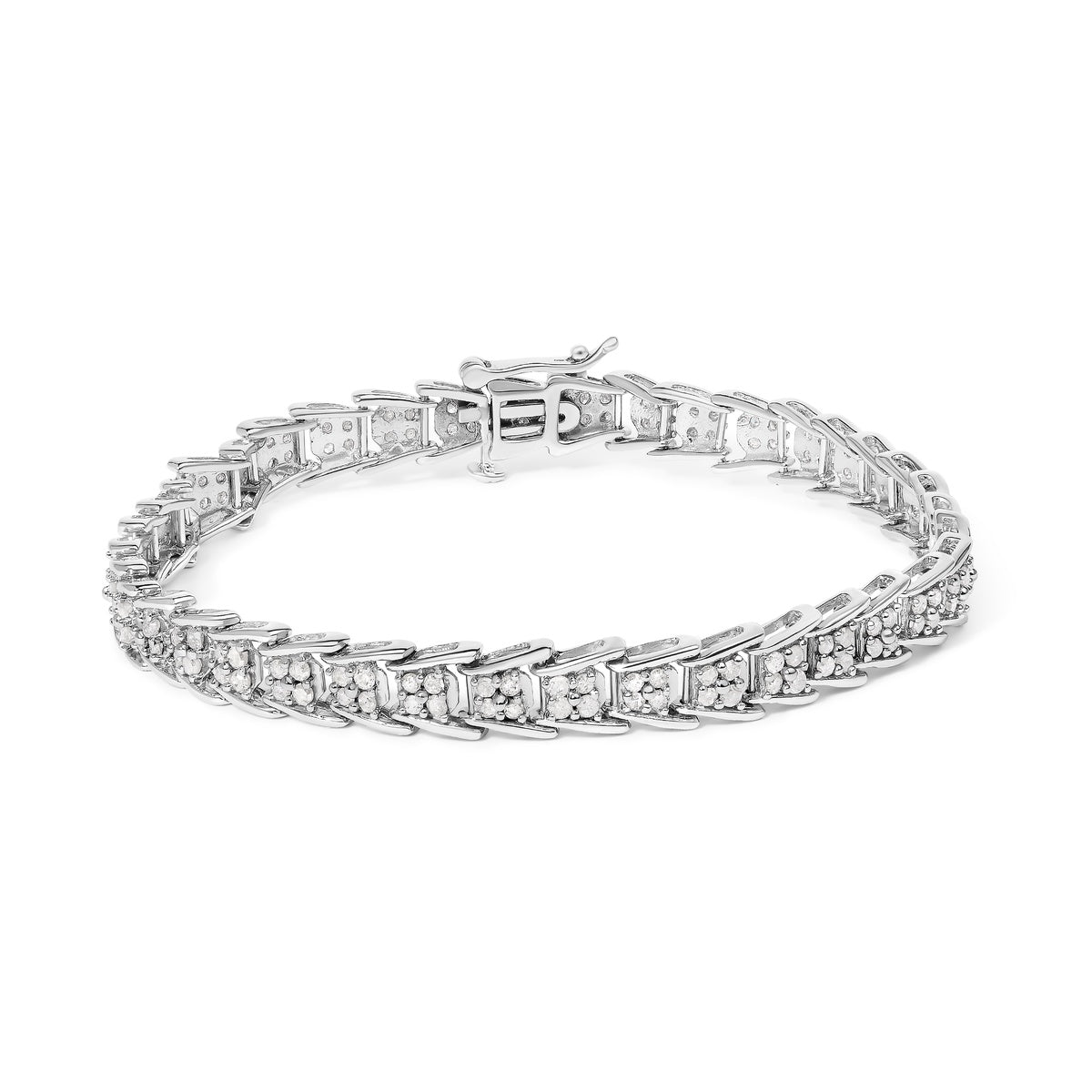  Haus of Brilliance .925 Sterling Silver 2.0 Cttw Diamond Fan-Shaped Fancy Chevron Link Tennis Bracelet (I-J Color, I3 Clarity) - 7