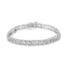 .925 Sterling Silver 2.0 Cttw Diamond Fan-Shaped Fancy Chevron Link Tennis Bracelet (I-J Color, I3 Clarity) - 7"