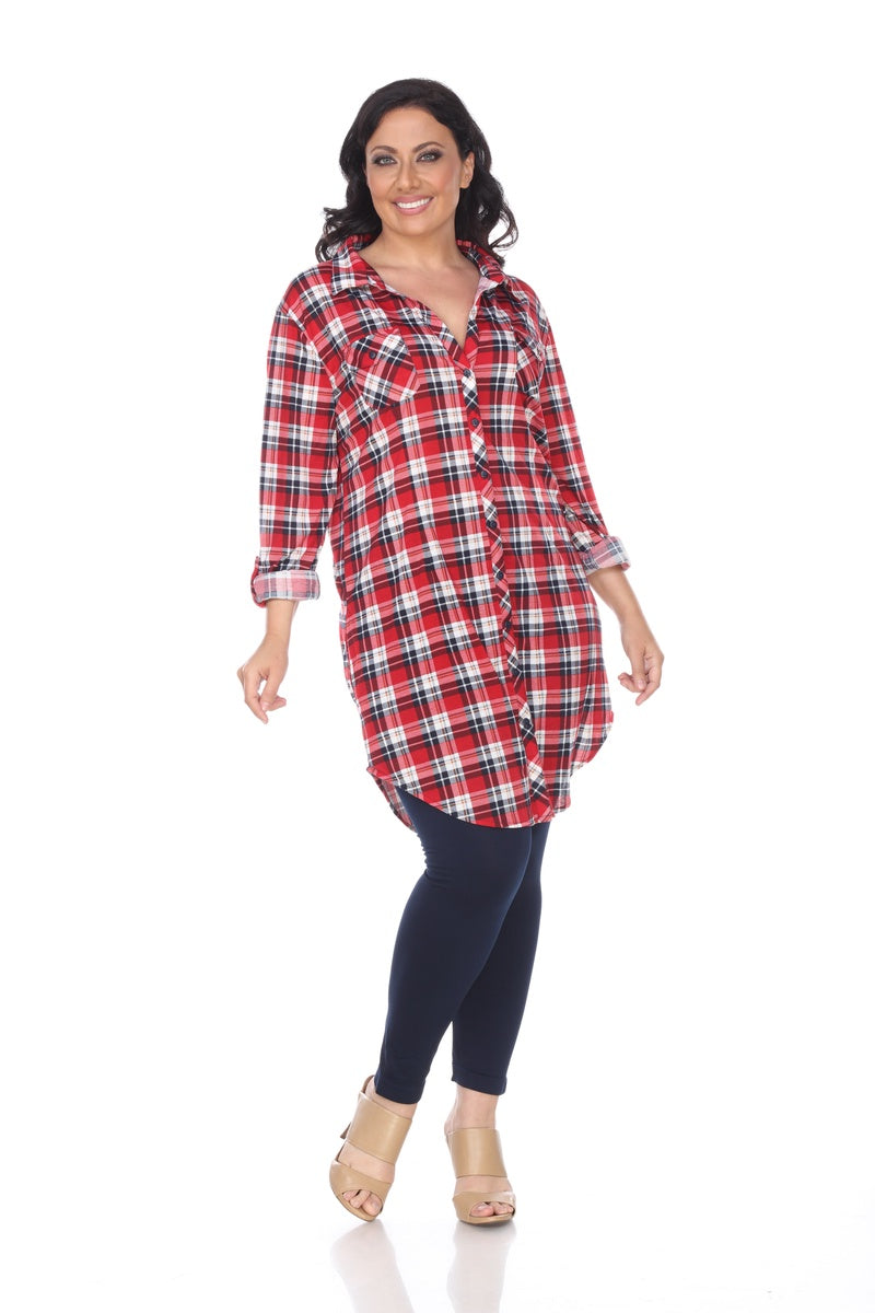  White Mark Plus Piper Stretchy Plaid Tunic - 2X - Bonton