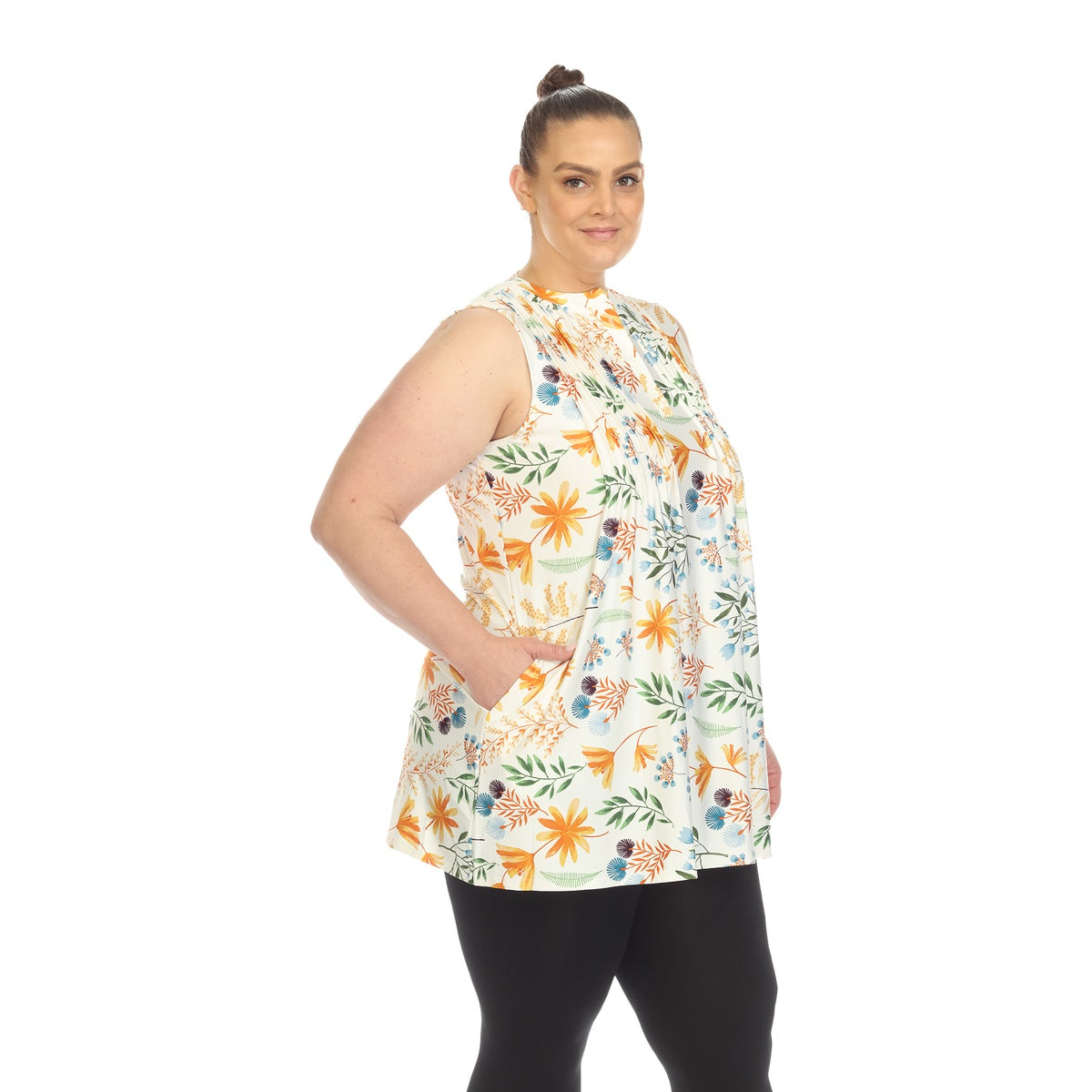  White Mark Plus Size Floral Sleeveless Tunic Top - 1X - Bonton