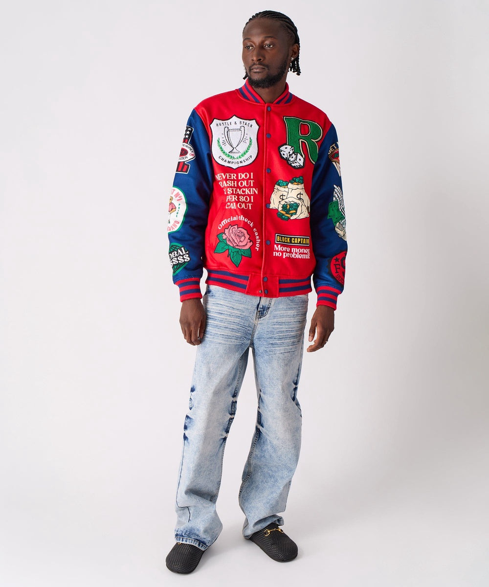  Reason Clothing Captain Varsity Jacket - Red - RED - Bonton