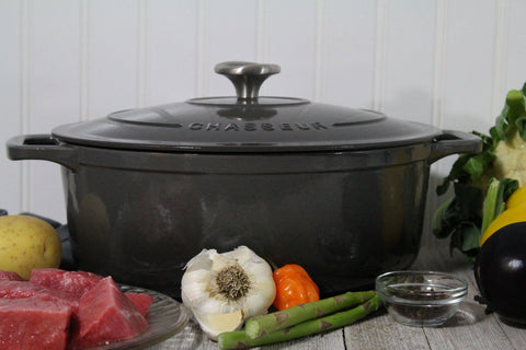 French Enameled Cast Iron Oval Dutch Oven, 4.2-Quart, Caviar Grey