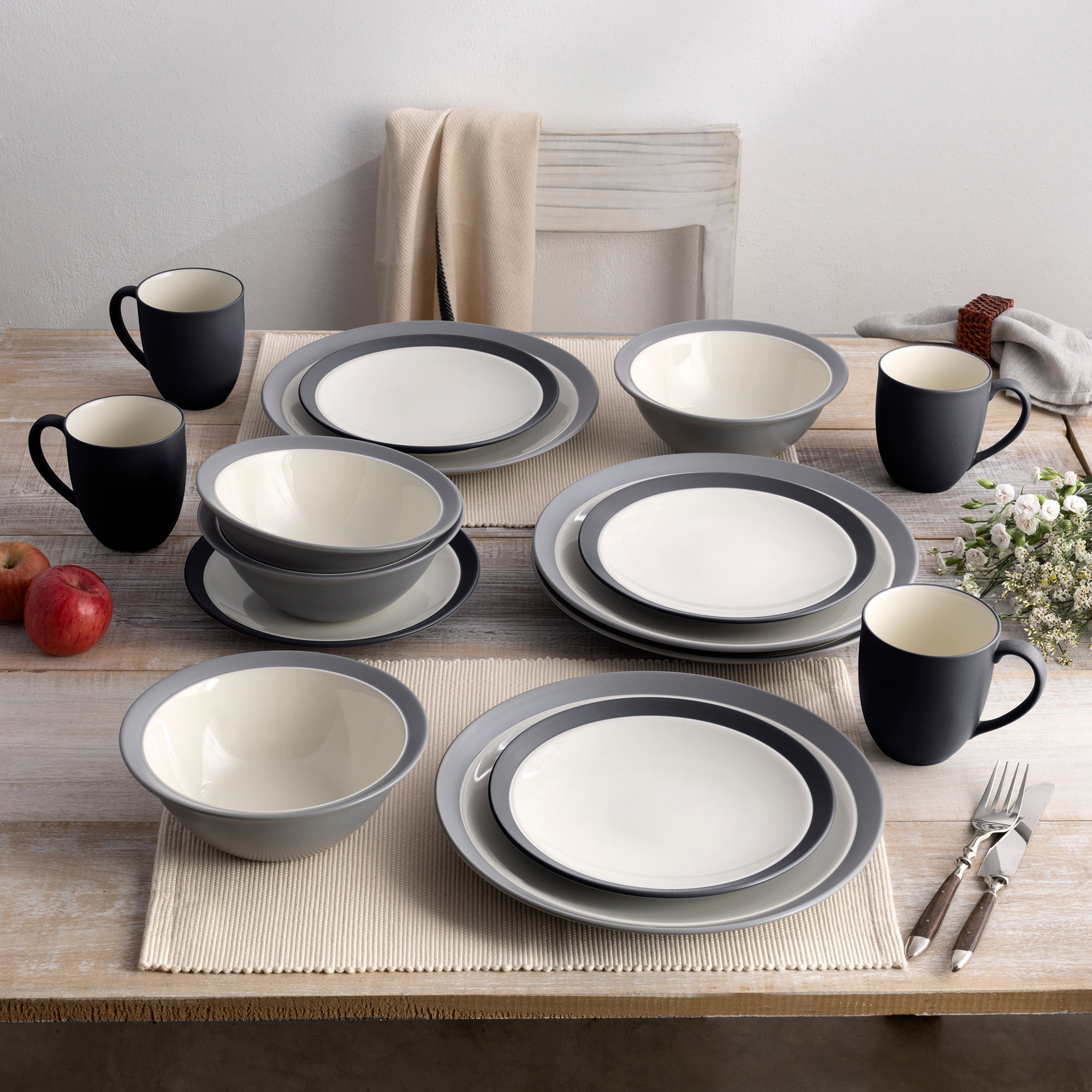  Noritake Colorwave 16-Piece Curve Dinnerware Set, Service for 4 - Slate/Graphite - Bonton