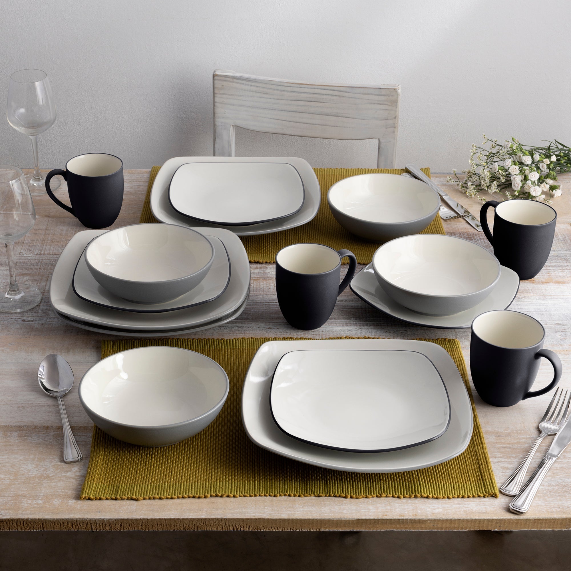  Noritake Colorwave 16-Piece Square Dinnerware Set, Service for 4 - Slate/Graphite - Bonton