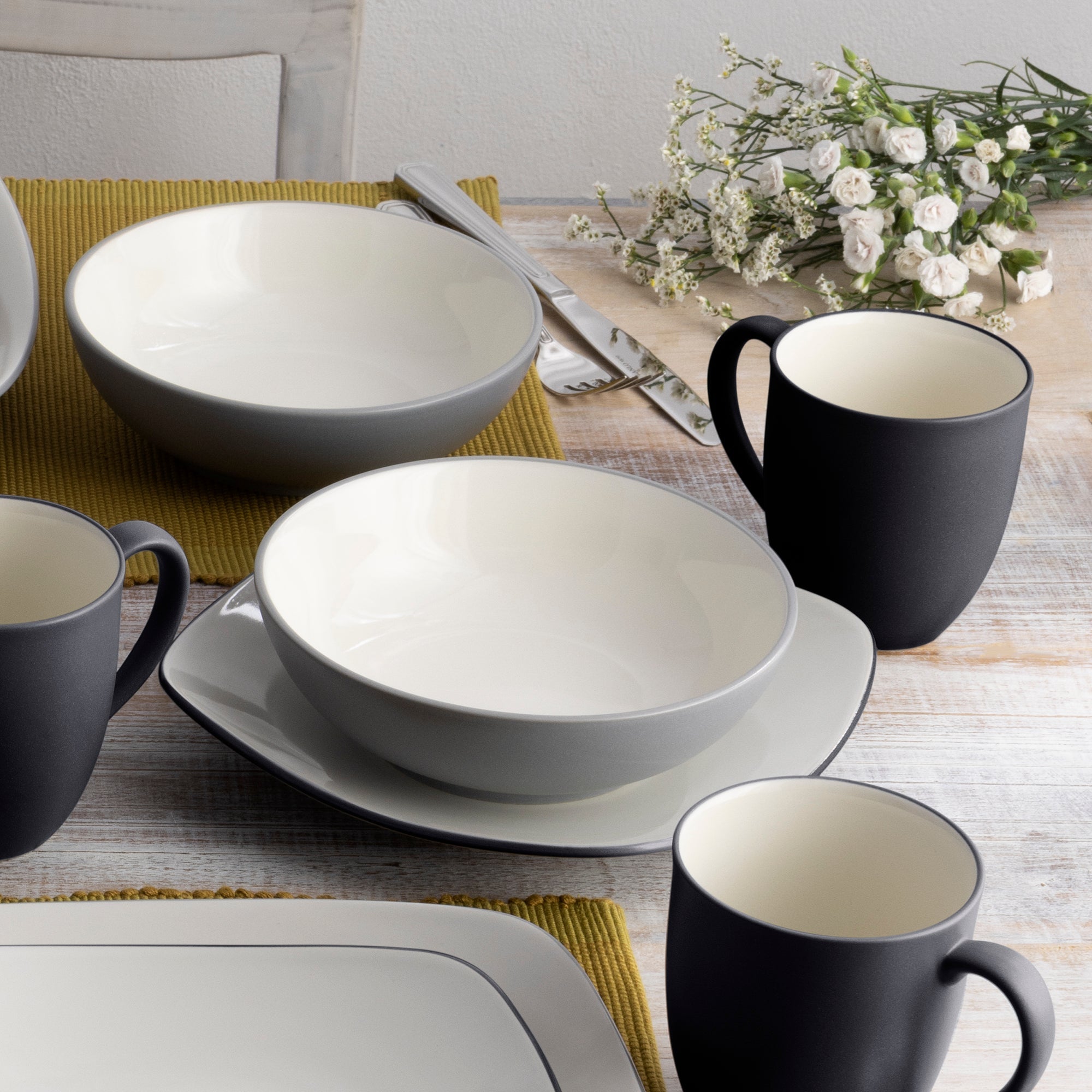  Noritake Colorwave 16-Piece Square Dinnerware Set, Service for 4 - Slate/Graphite - Bonton