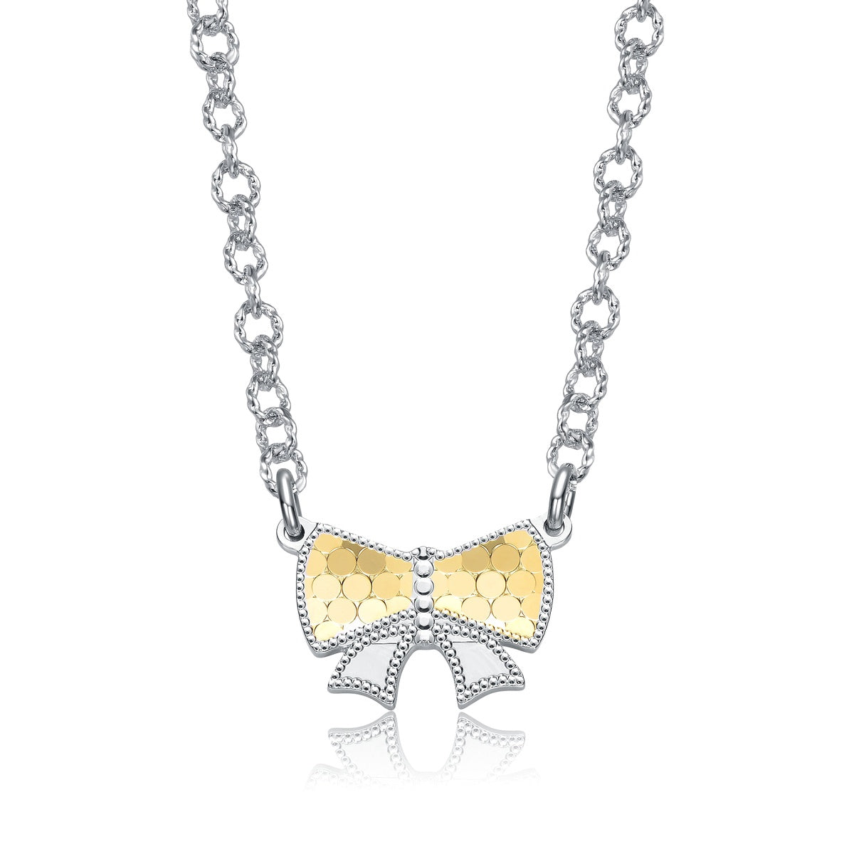  Rachel Glauber Two-Tone Textured Bow Tie Pendant Necklace, White Gold Plated & 14K Gold Plated - Default Title - Bonton