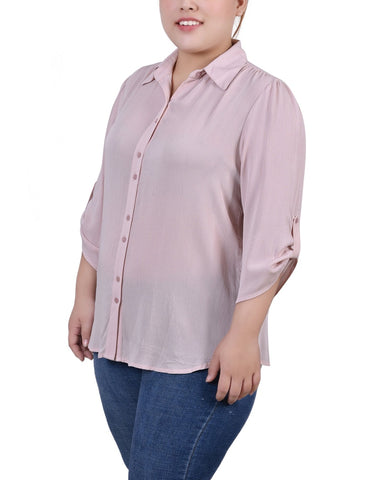 Plus Size 3/4 Sleeve Crepon Blouse