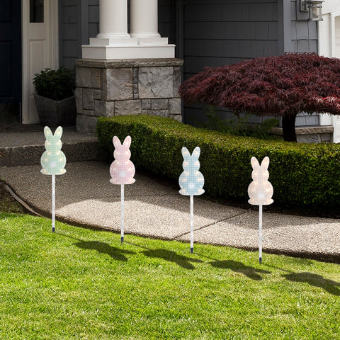 Plaid Easter Bunny Pathway Marker Lawn Stakes - 28.5" - Set of 4