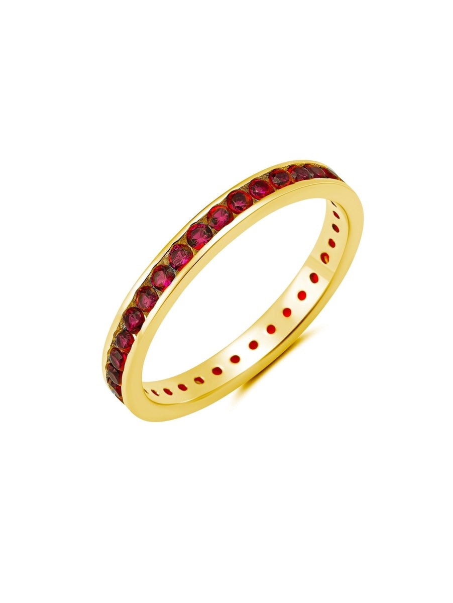  CRISLU Ruby Cubic Zirconia Eternity Band Engagement Ring Finished in 18kt Yellow Gold - XX - Bonton