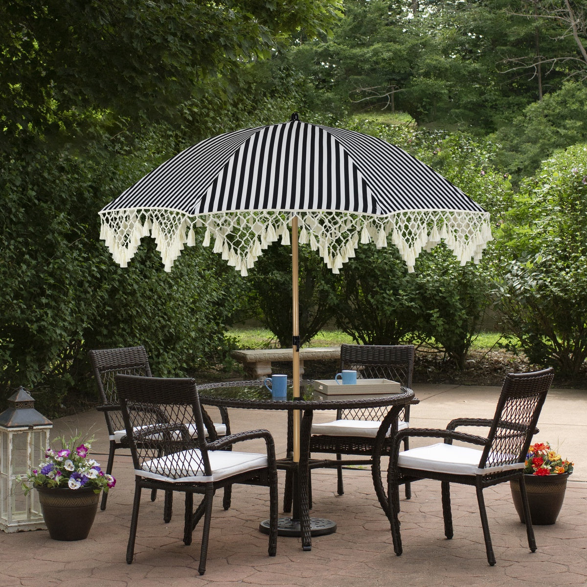  Northlight Striped Outdoor Beach Market Umbrella With Tilt- 6.5' - Black and White - Default Title - Bonton
