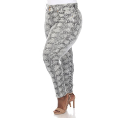 Plus Size Faux Suede Snake Print Pants