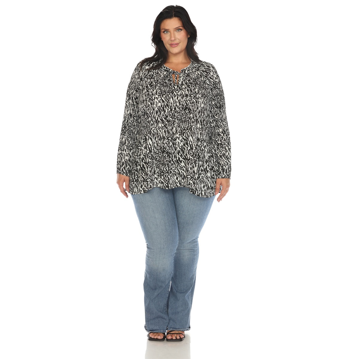  White Mark Plus Size Printed Peasant Blouse - 1X - Bonton