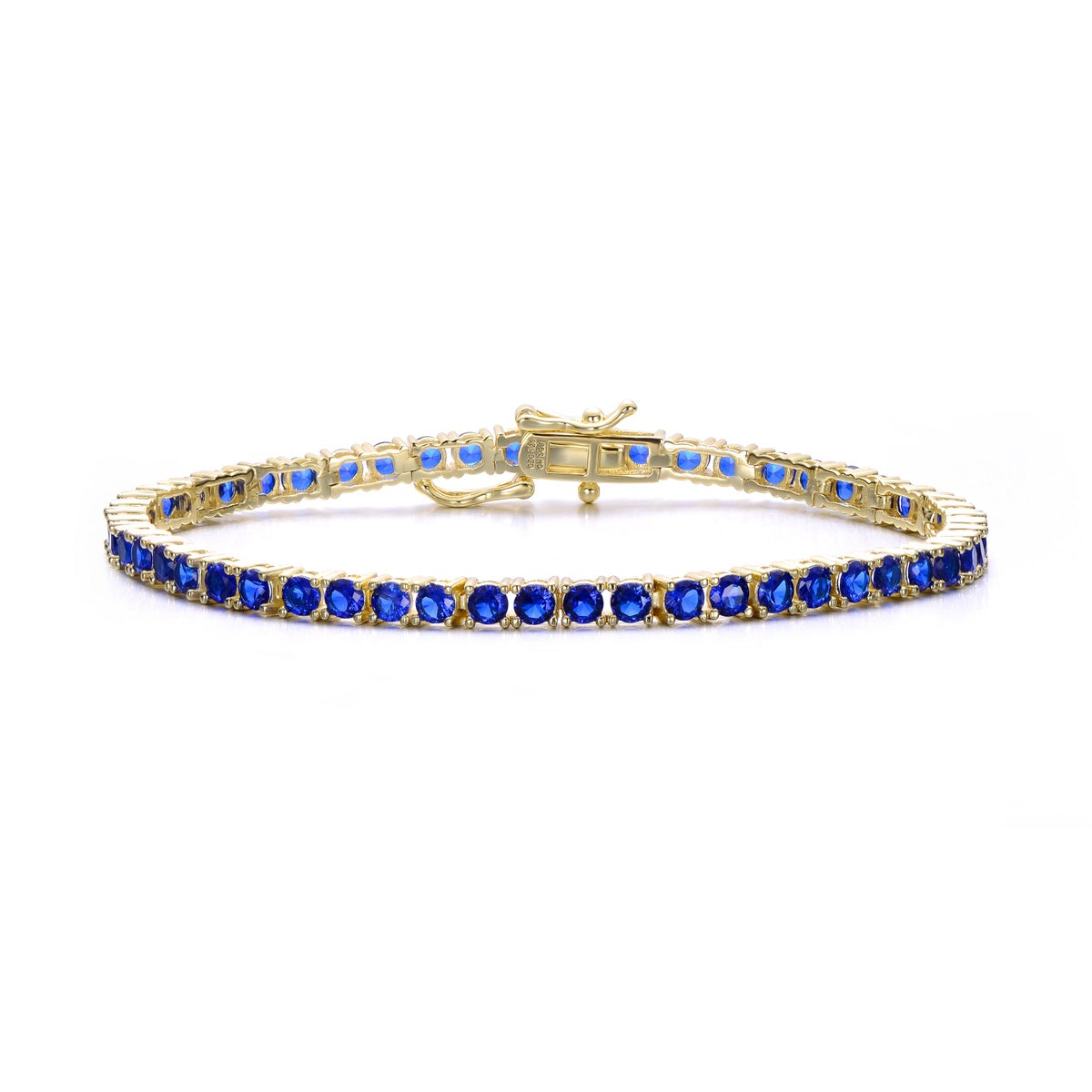  Rachel Glauber 3mm Sterling Silver 14k Yellow Gold Plated Tennis Bracelet With Colored Cubic Zirconia - Blue - Bonton