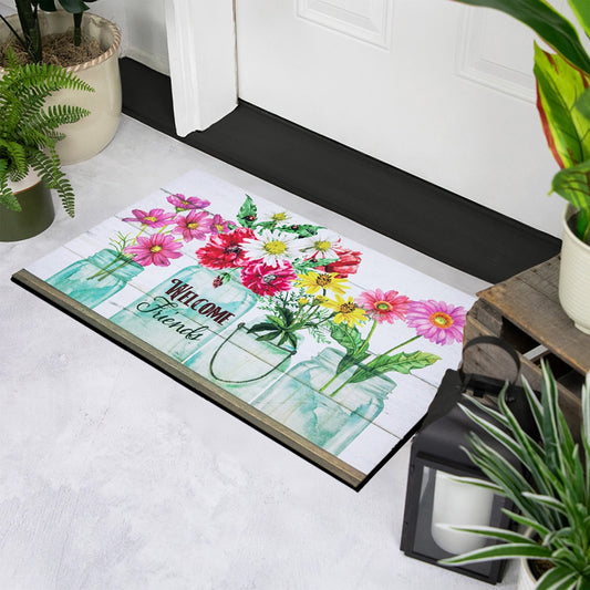 Welcome Friends Spring Bouquet Doormat 18" X 30"