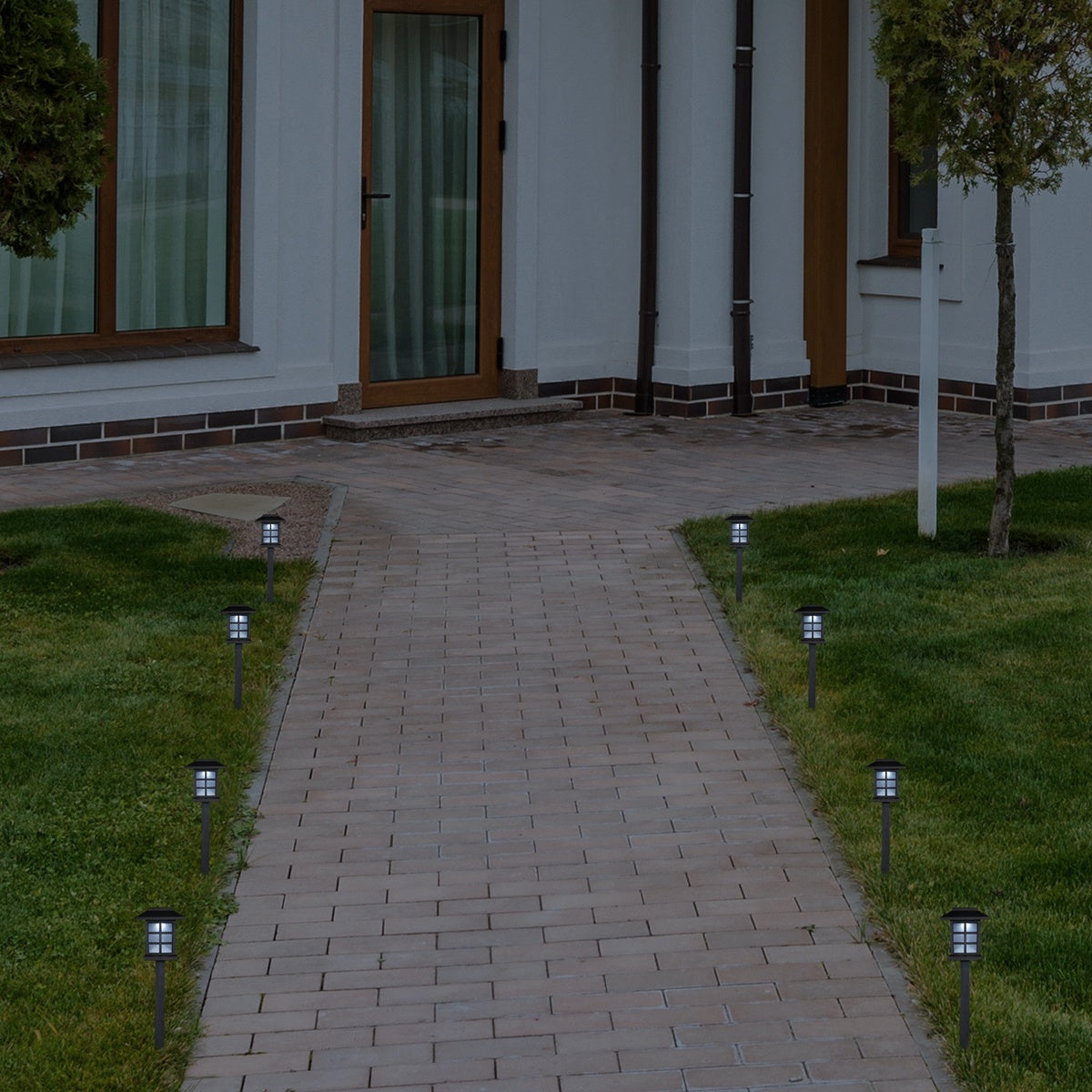  Northlight Set of 8 Black Lantern Style Solar Powered LED Pathway Markers  14.25