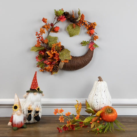 Brown and Orange Leaves and Berries Fall Harvest Wreath  20-Inch