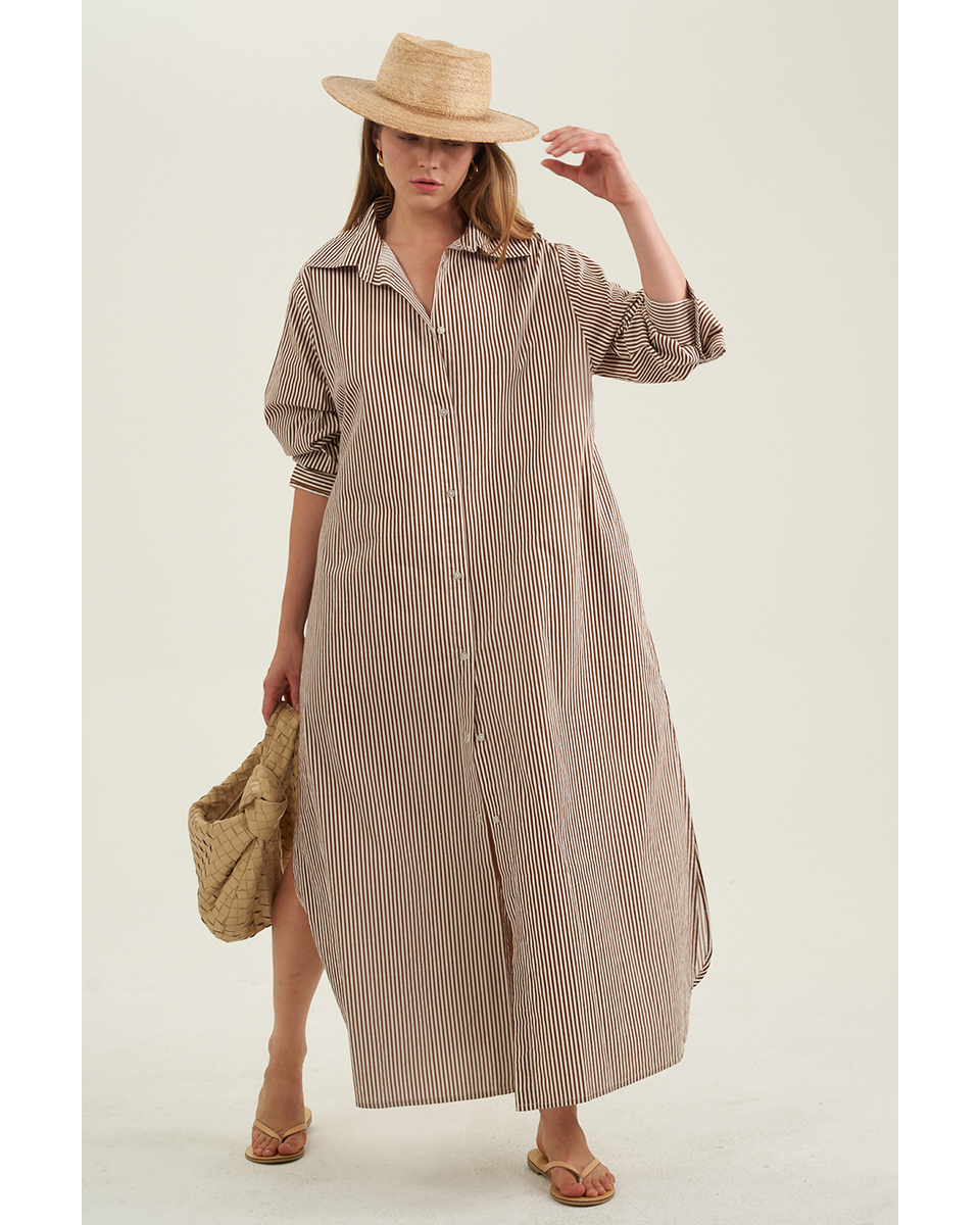  Gottex Beach Life Cotton Shirt Dress - Brown - Bonton