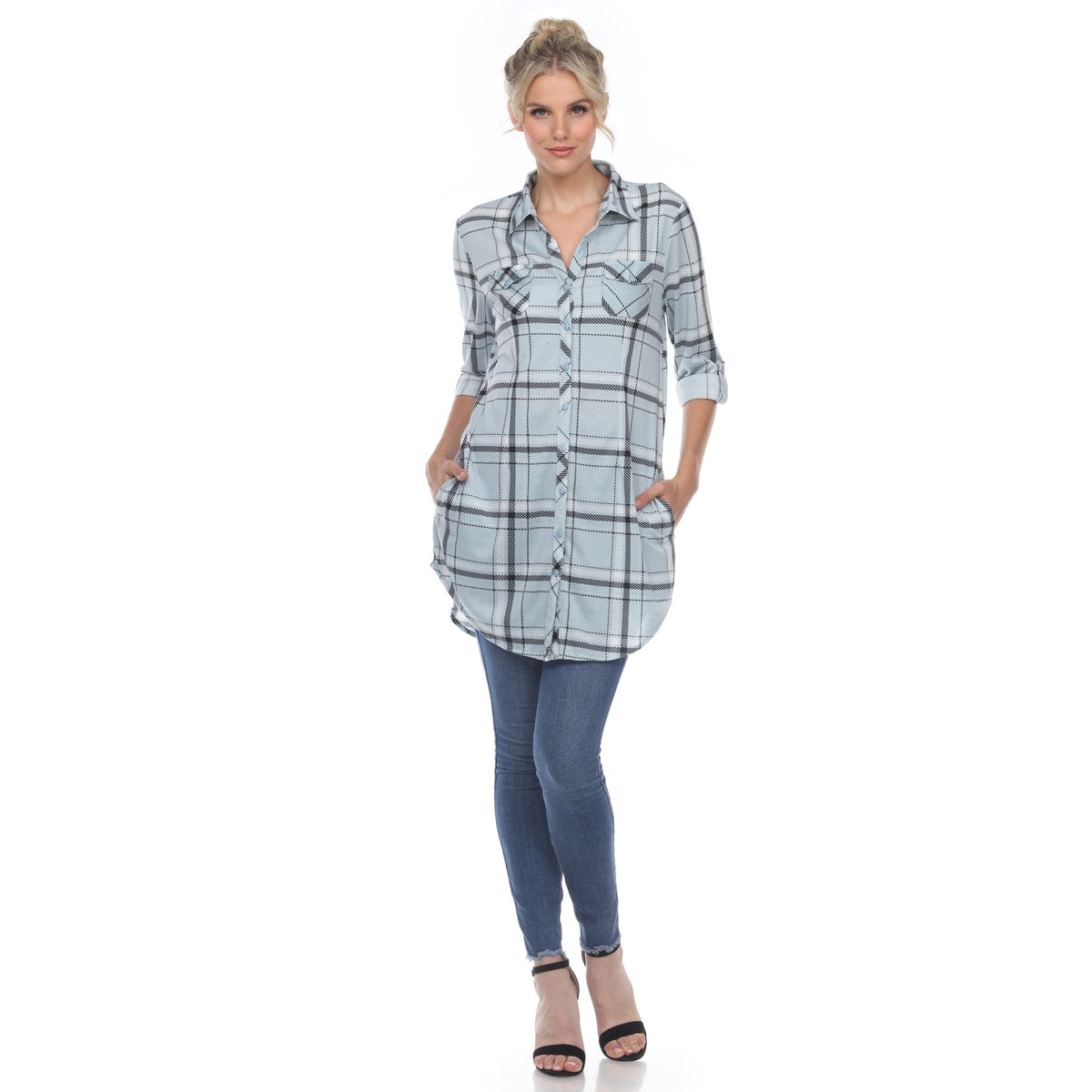  White Mark Women's Plaid Tunic Shirt - S - Bonton