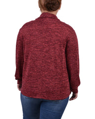 Plus Size Long Sleeve Overlapping Cowl Neck Top