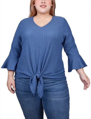 Plus Size 3/4 Bell Sleeve Textured Knit Top