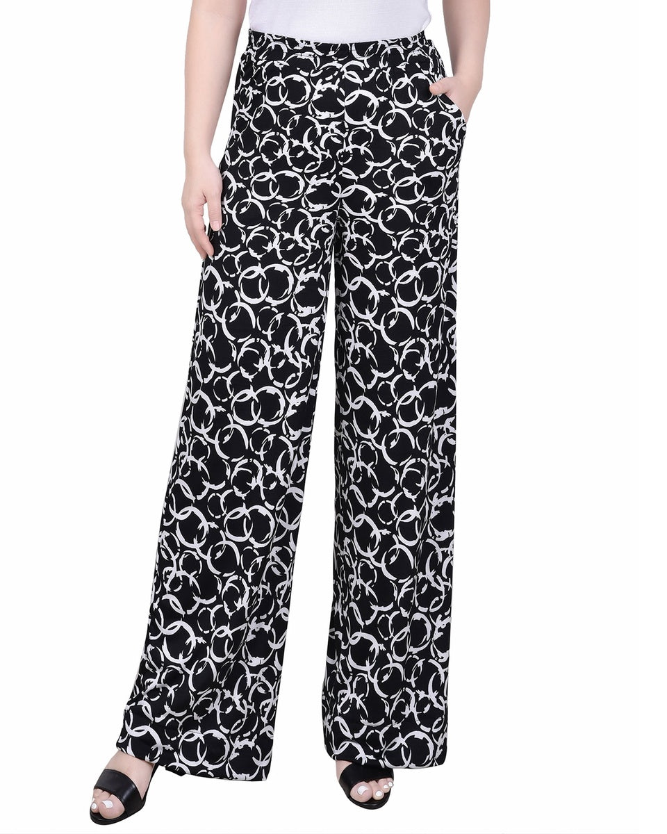  NY Collection Petite Wide Leg Pull on Pant - Black Navy Abstract - Bonton