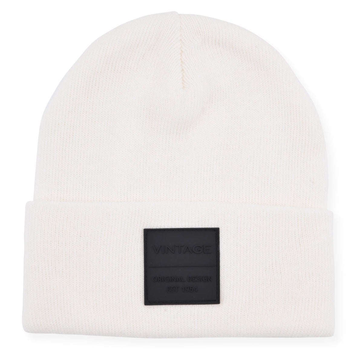  Vintage Havana Vintage Havana Off White Beanie for Women & Men | Thick Cuffed Knitted Winter Hat Beanies Unisex Skull Caps| Vintage Logo Patch - Default Title - Bonton