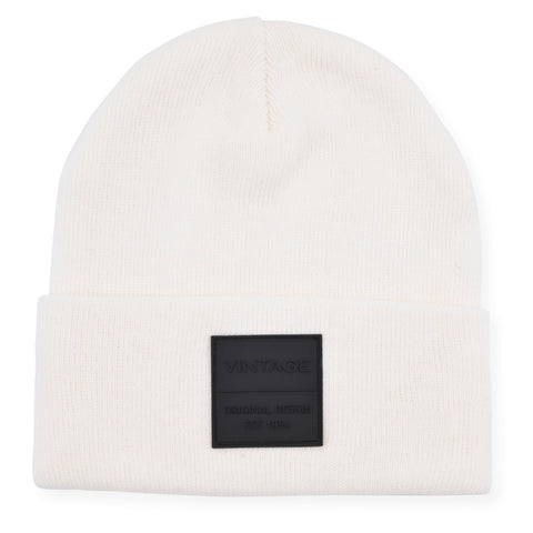 Vintage Havana Off White Beanie for Women & Men | Thick Cuffed Knitted Winter Hat Beanies Unisex Skull Caps| Vintage Logo Patch