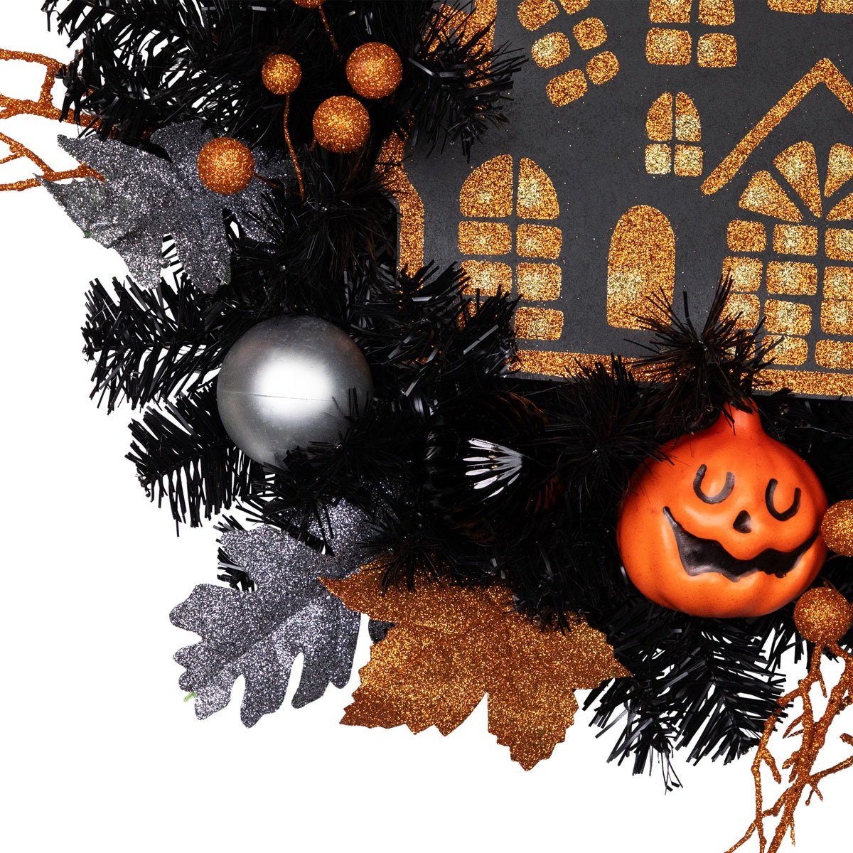  Northlight Orange and Black Haunted House Halloween Wreath  24-Inch  Unlit - Default Title - Bonton