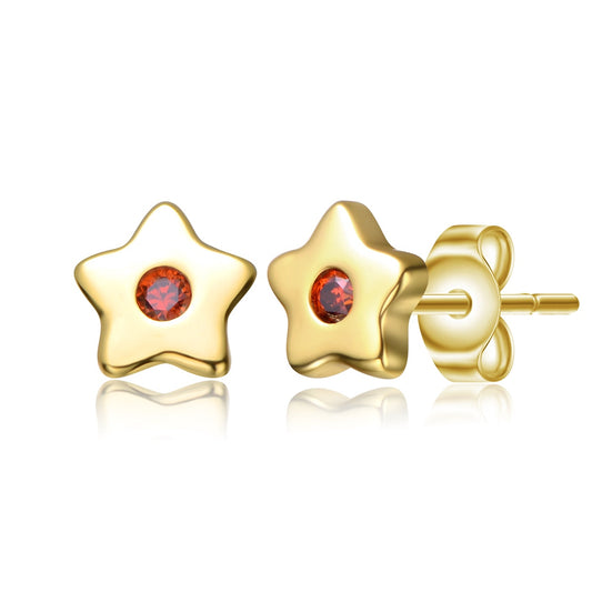 Kids 14k Gold Plated Colored Cubic Zirconia Five-Point Lucky Little Star Stud Earrings