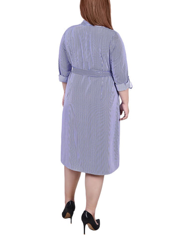 Plus Size Long Sleeve Roll Tab Shirtdress