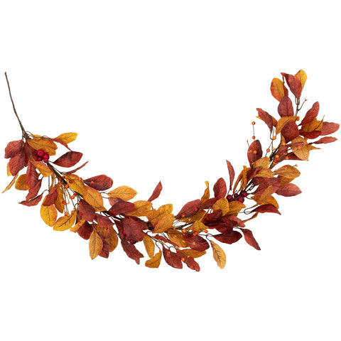 5' X 8" Berries With Orange and Red Leaves Artificial Fall Harvest Garland  Unlit