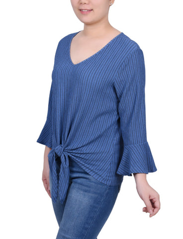 Petite 3/4 Bell Sleeve Textured Knit Top