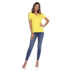 Women's Keyhole Neck Cutout Short Sleeve Top