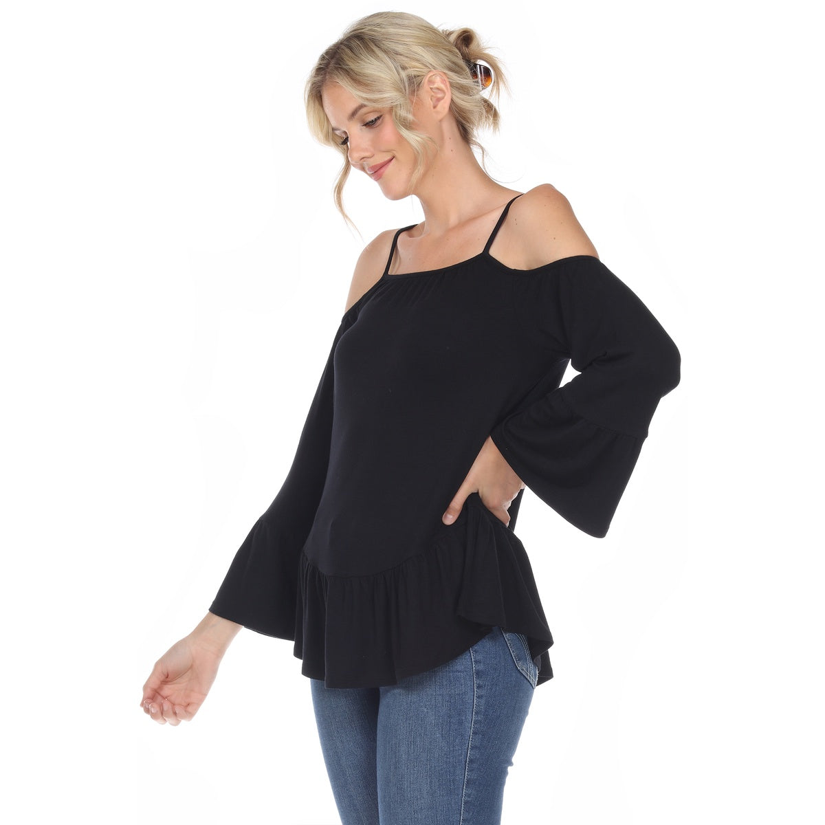  White Mark Women's Cold Shoulder Ruffle Sleeve Top - S - Bonton