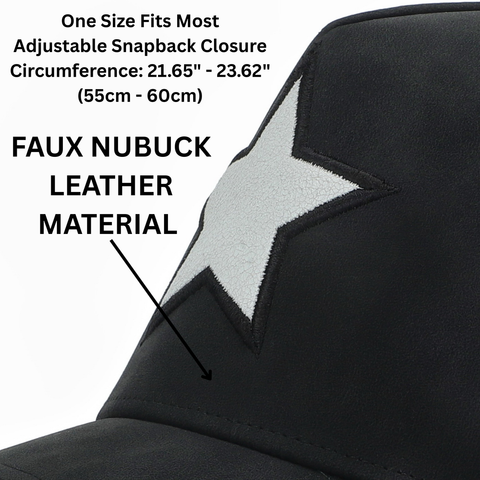 Vintage Havana Trucker Hat for Women & Men – Black Faux Nubuck Leather & Mesh Adjustable Cap With White Cracked Leather Star